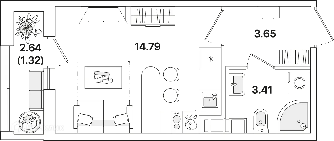 Планировка студии квартиры 23.3 м² в ЖК Академик, г. Санкт-Петербург — фото 4