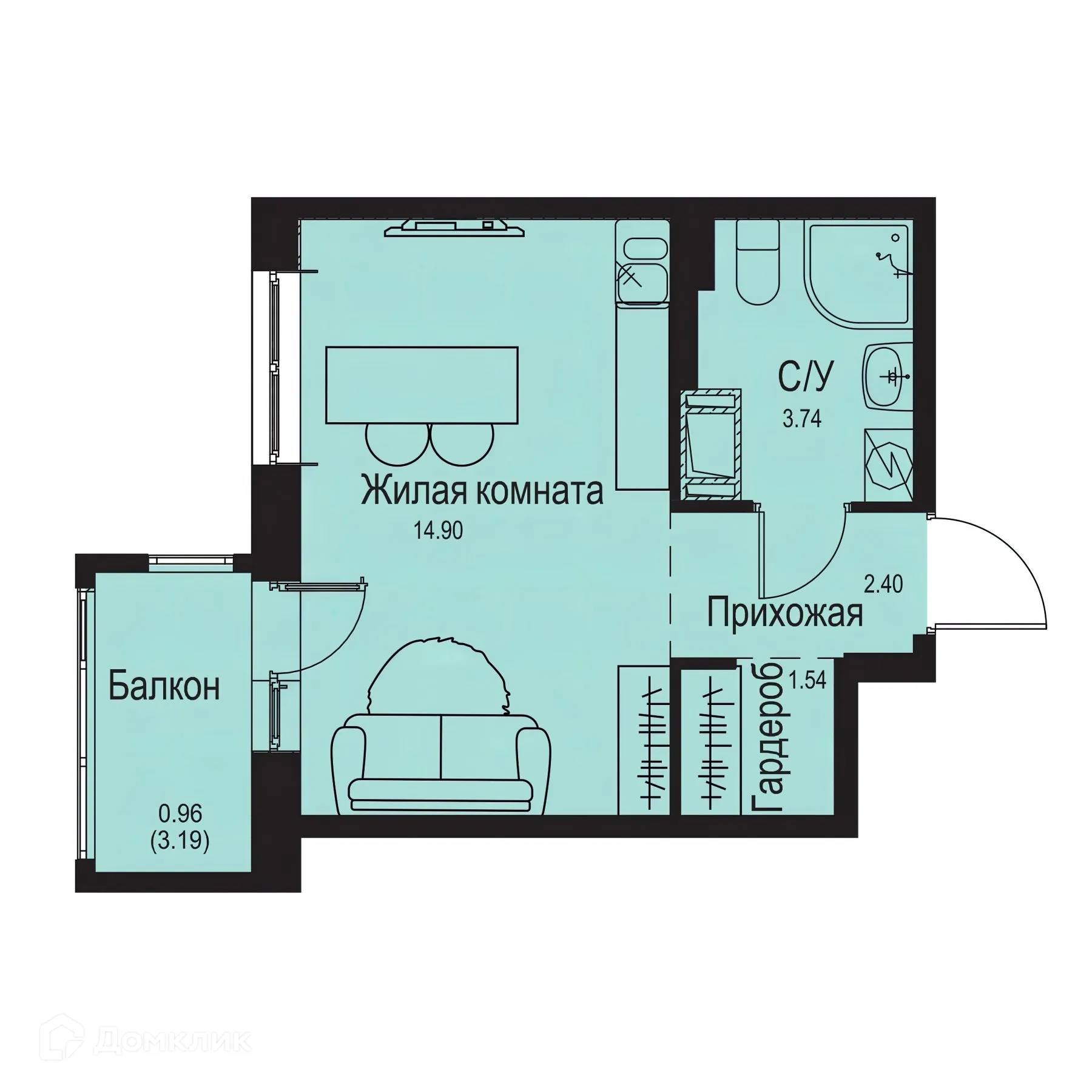 Планировка студии квартиры 24.18 м² в ЖК ID Kudrovo II (Айди Кудрово II), г. Санкт-Петербург — фото 1