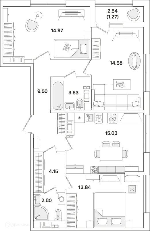 Планировка 3 комн. в ЖК Академик