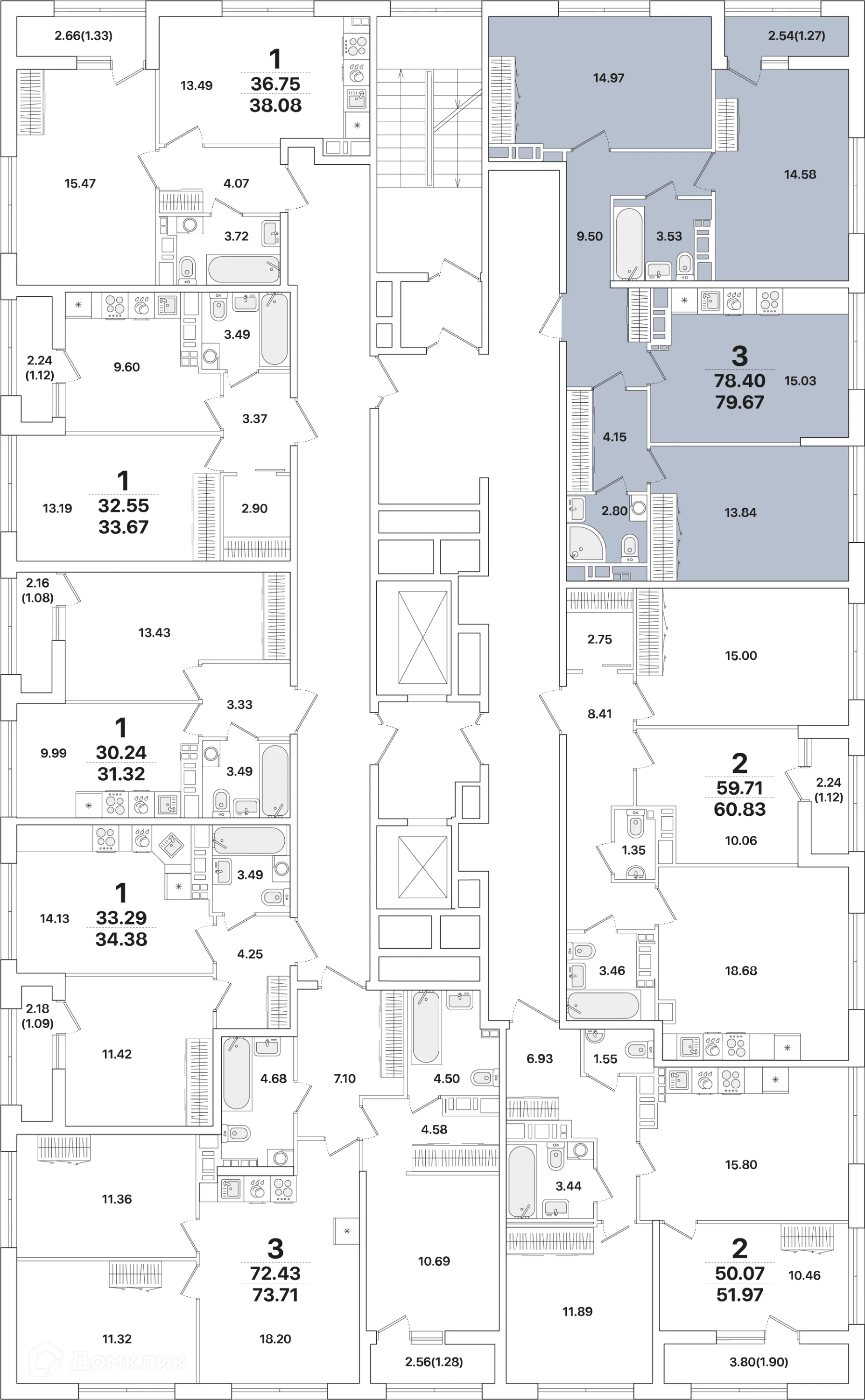 Планировка 3-комнатной квартиры 79.7 м² в ЖК Академик, г. Санкт-Петербург — фото 2