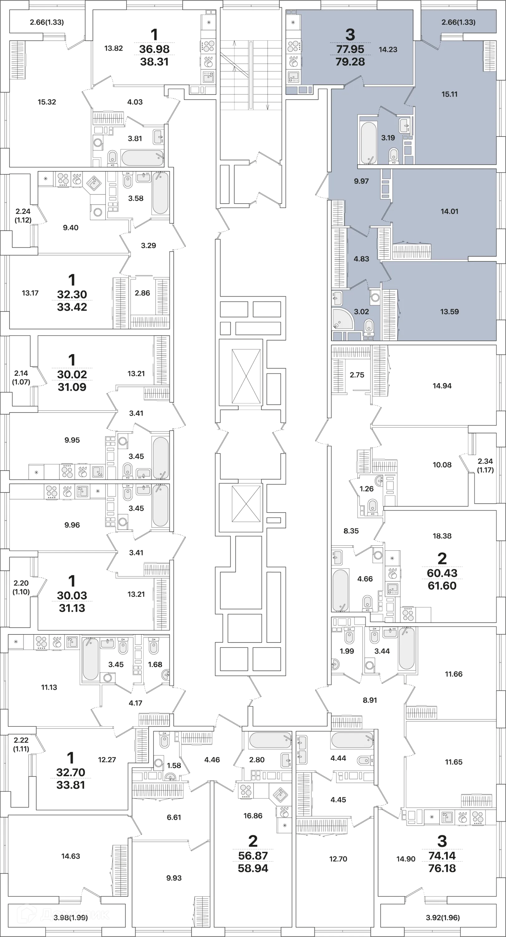 Планировка 3-комнатной квартиры 79.2 м² в ЖК Академик, г. Санкт-Петербург — фото 2