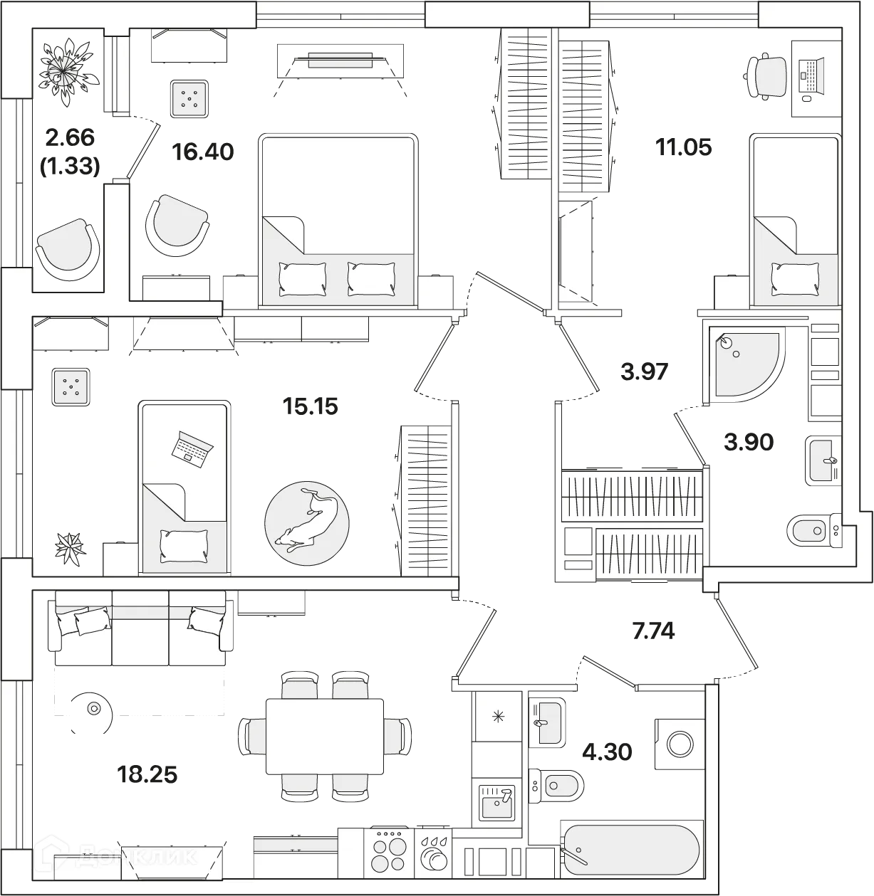 Планировка 3-комнатной квартиры 81.5 м² в ЖК Академик, г. Санкт-Петербург — фото 1