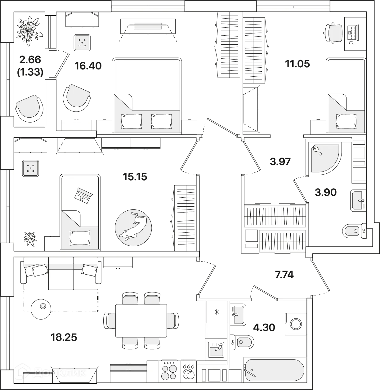 Планировка 3-комнатной квартиры 81.8 м² в ЖК Академик, г. Санкт-Петербург — фото 1
