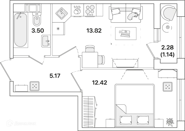 Планировка 1 комн. в ЖК Академик