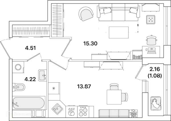 Планировка 1 комн. в ЖК Академик