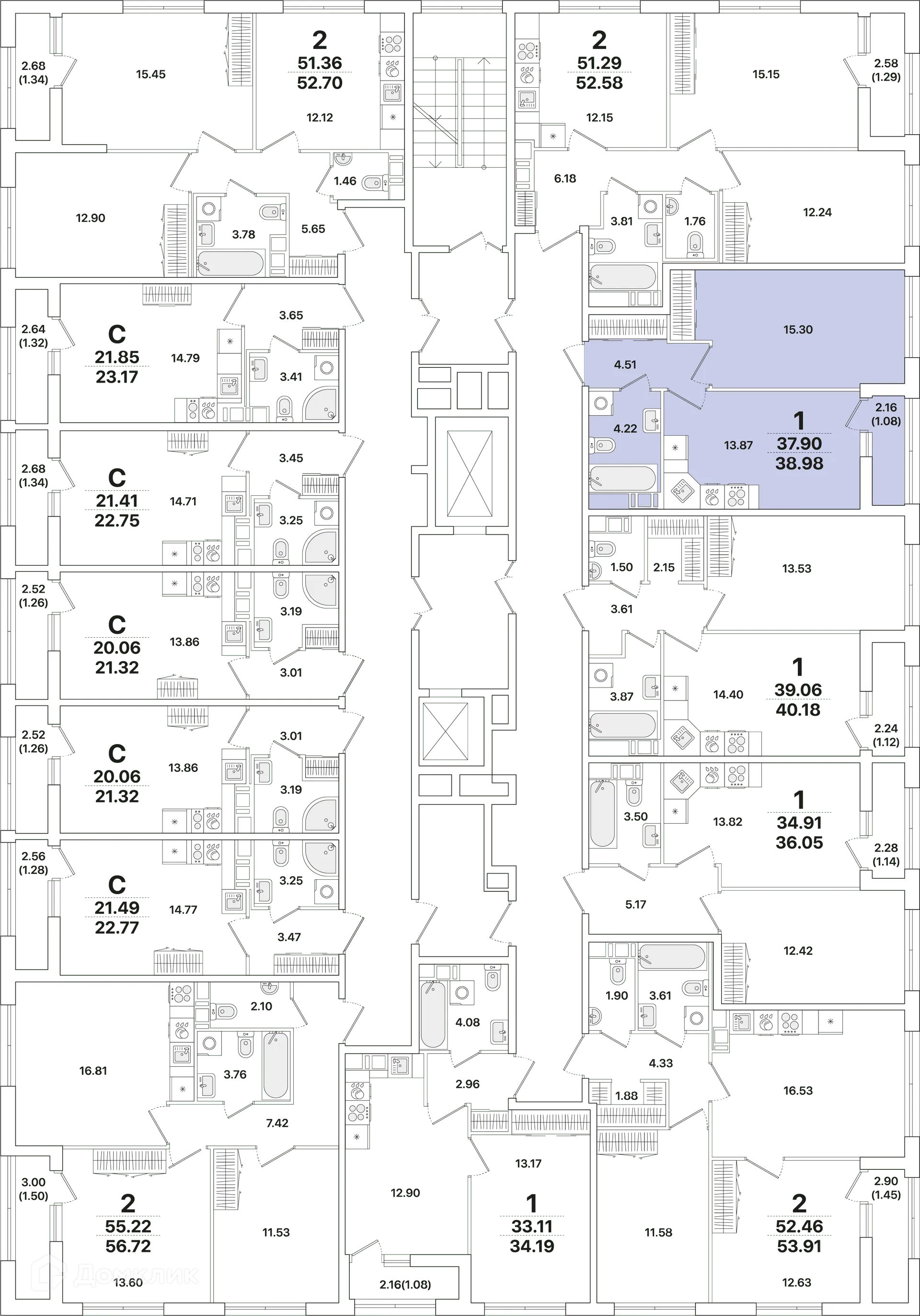 Планировка 1-комнатной квартиры 39.1 м² в ЖК Академик, г. Санкт-Петербург — фото 2