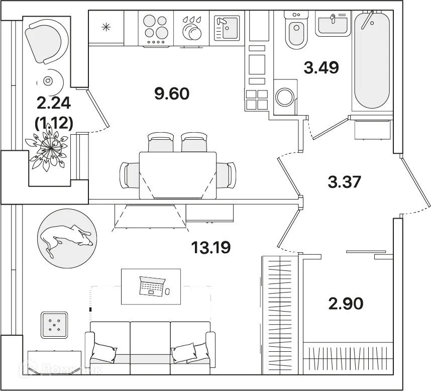 Планировка 1-комнатной квартиры 33.7 м² в ЖК Академик, г. Санкт-Петербург — фото 1