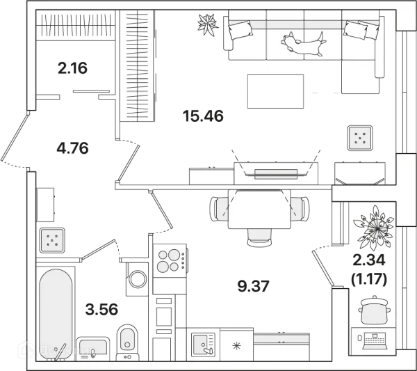 Планировка 1 комн. в ЖК Академик