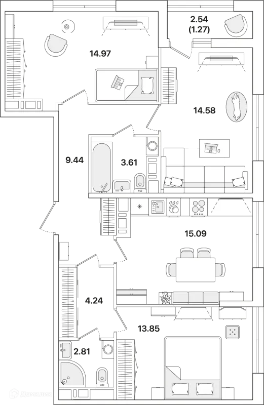 Планировка 3 комн. в ЖК Академик