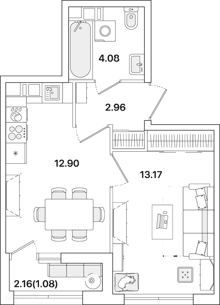 Планировка 1-комнатной квартиры 34.2 м² в ЖК Академик, г. Санкт-Петербург — фото 1