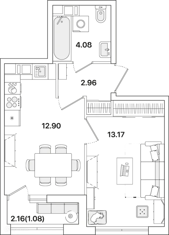 Планировка 1 комн. в ЖК Академик
