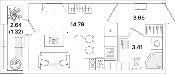 Планировка Студия в ЖК Академик