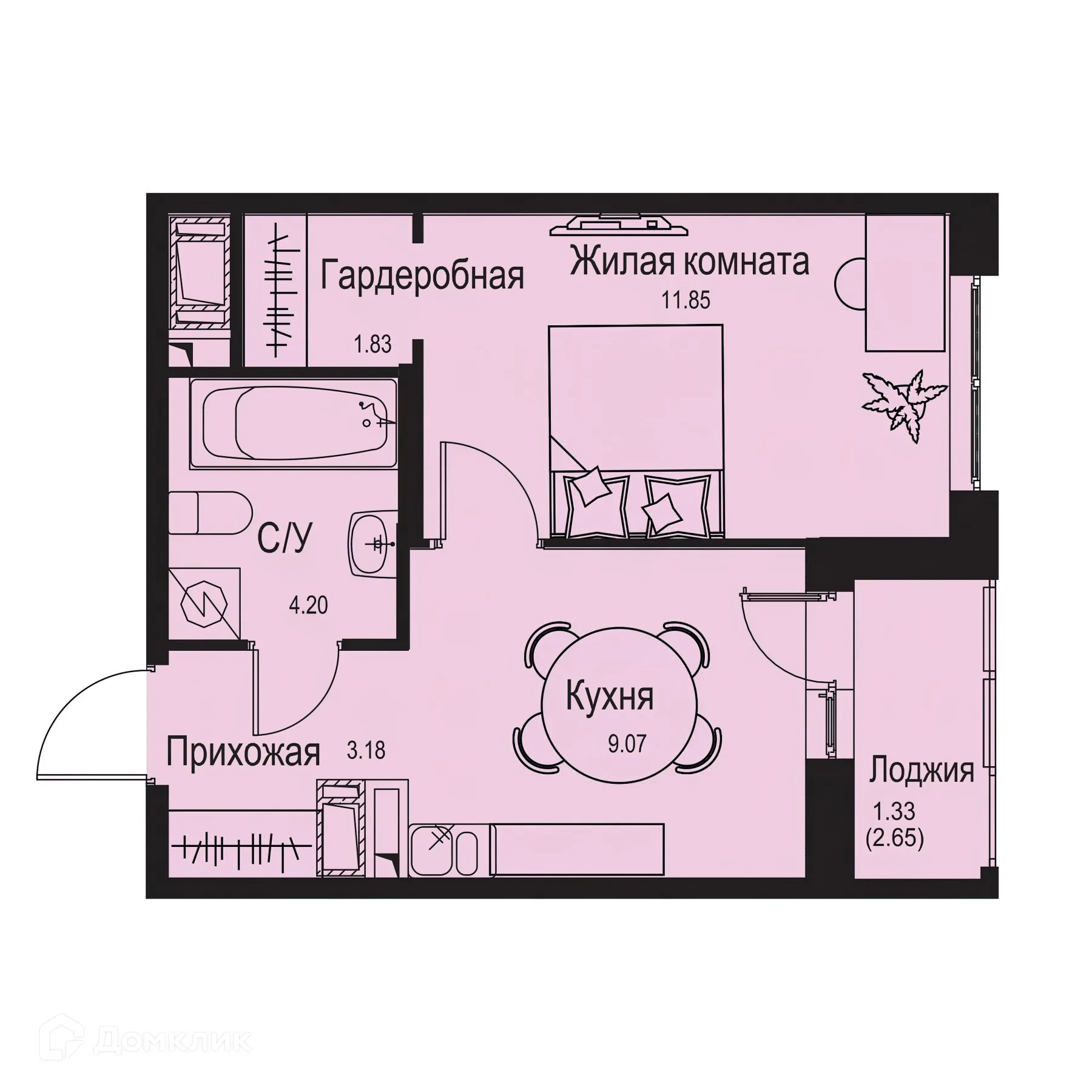 Планировка 1-комнатной квартиры 31.46 м² в ЖК ID Kudrovo II (Айди Кудрово II), г. Санкт-Петербург — фото 2