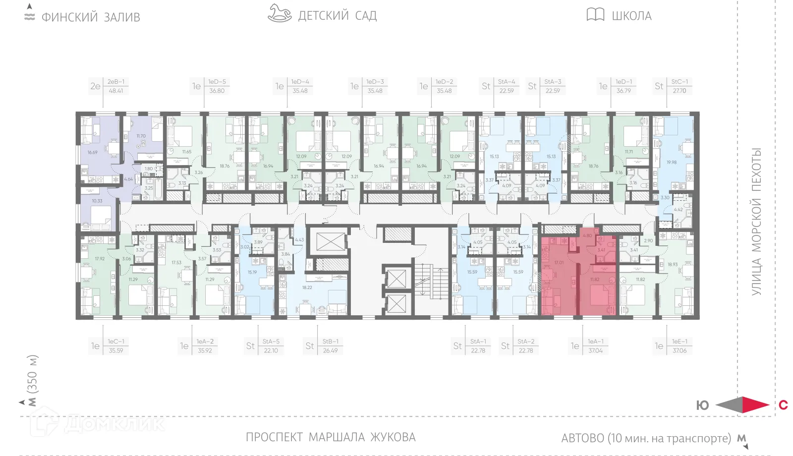 Планировка 1-комнатной квартиры 37.04 м² в ЖК Морская миля, г. Санкт-Петербург — фото 2