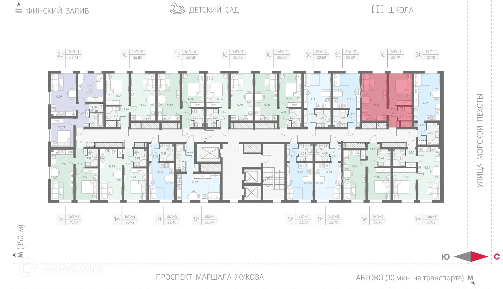 Планировка 1-комнатной квартиры 36.79 м² в ЖК Морская миля, г. Санкт-Петербург — фото 2