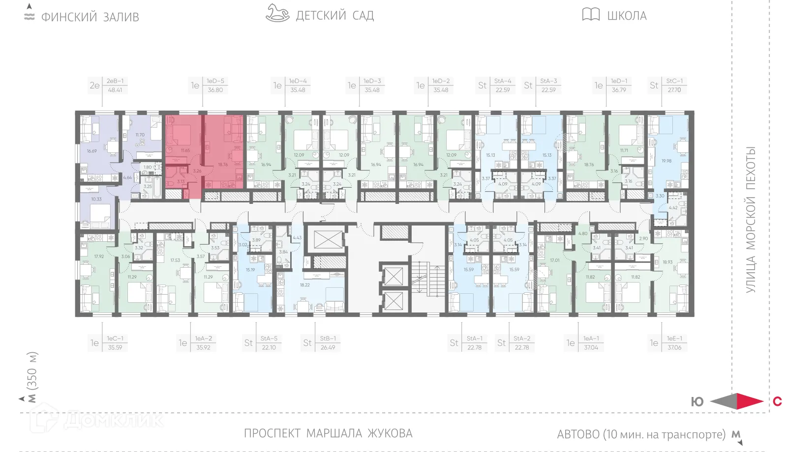 Планировка 1-комнатной квартиры 36.8 м² в ЖК Морская миля, г. Санкт-Петербург — фото 2