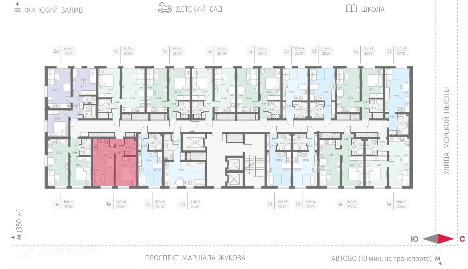 Планировка 1-комнатной квартиры 35.92 м² в ЖК Морская миля, г. Санкт-Петербург — фото 2