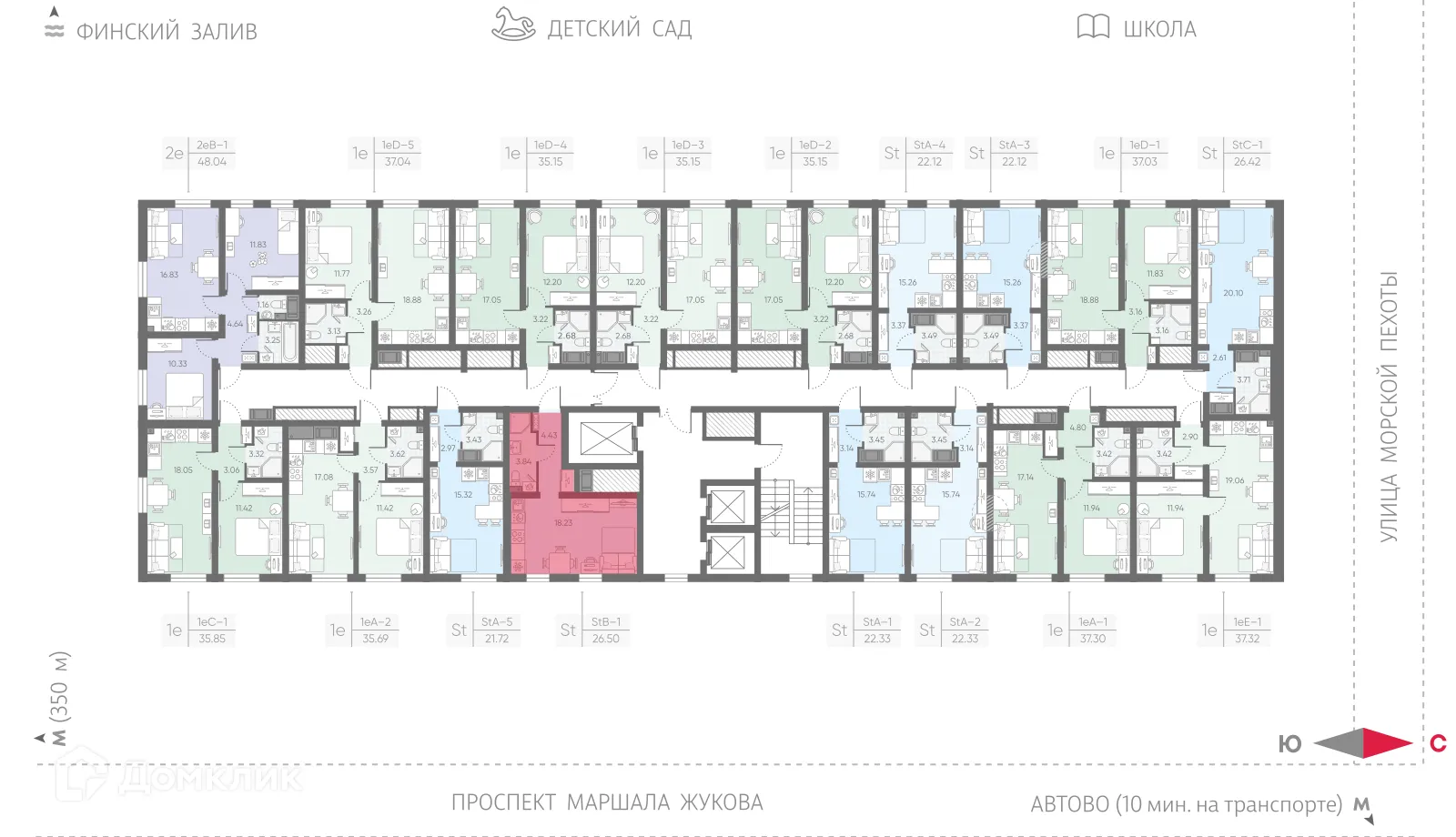 Планировка студии квартиры 26.5 м² в ЖК Морская миля, г. Санкт-Петербург — фото 2