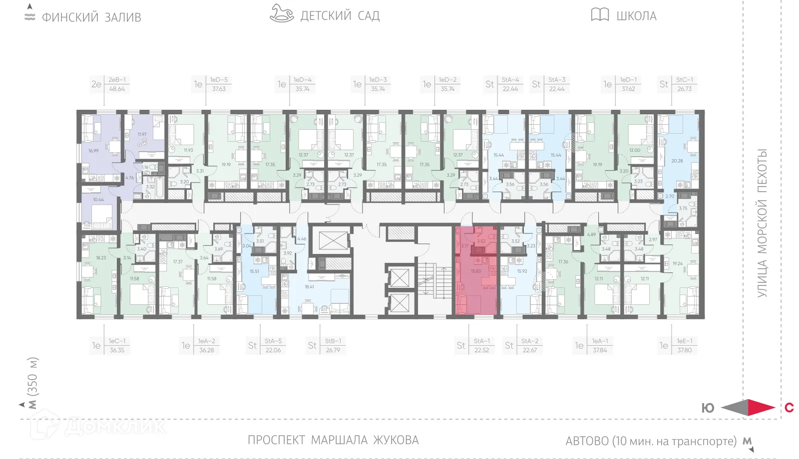 Планировка студии квартиры 22.52 м² в ЖК Морская миля, г. Санкт-Петербург — фото 2