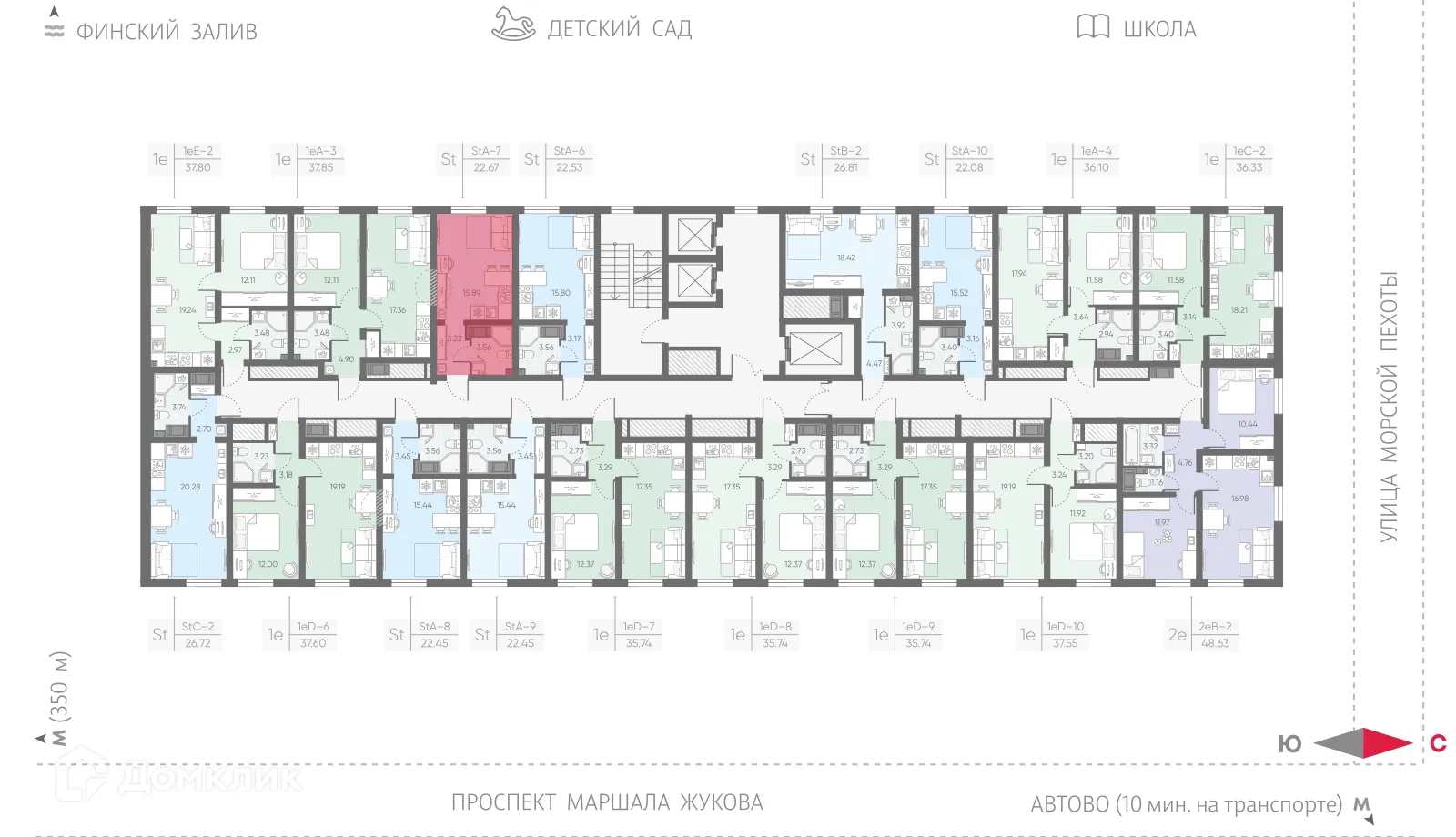 Планировка студии квартиры 22.67 м² в ЖК Морская миля, г. Санкт-Петербург — фото 2