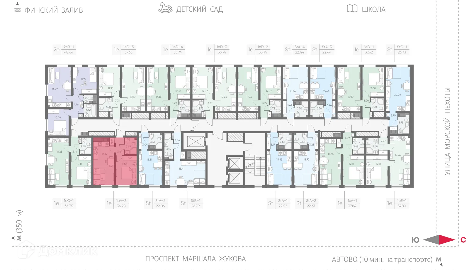 Планировка 1-комнатной квартиры 36.28 м² в ЖК Морская миля, г. Санкт-Петербург — фото 2