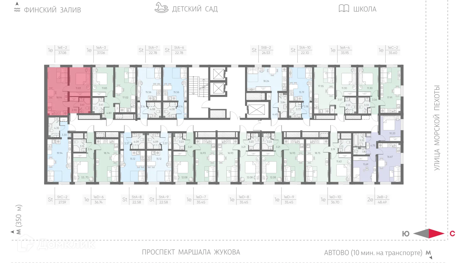 Планировка 1-комнатной квартиры 37.08 м² в ЖК Морская миля, г. Санкт-Петербург — фото 2