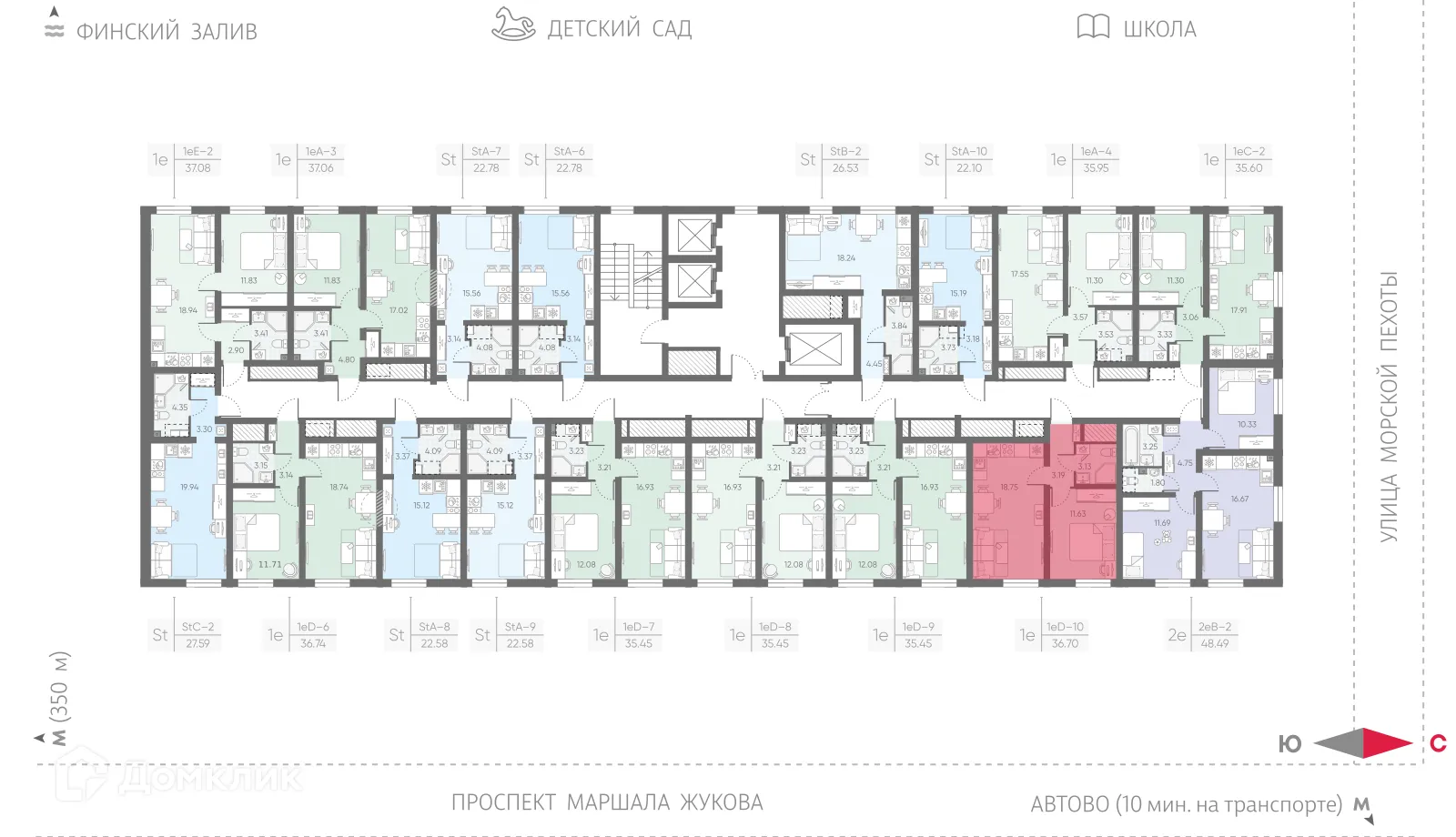 Планировка 1-комнатной квартиры 36.7 м² в ЖК Морская миля, г. Санкт-Петербург — фото 2