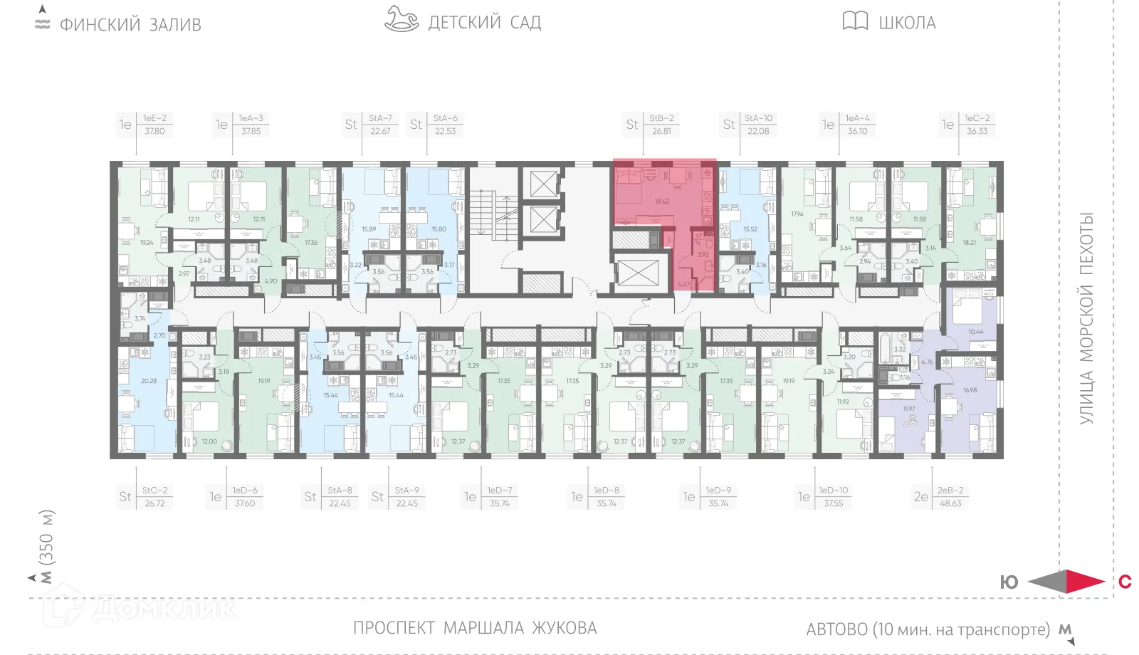 Планировка студии квартиры 26.81 м² в ЖК Морская миля, г. Санкт-Петербург — фото 2