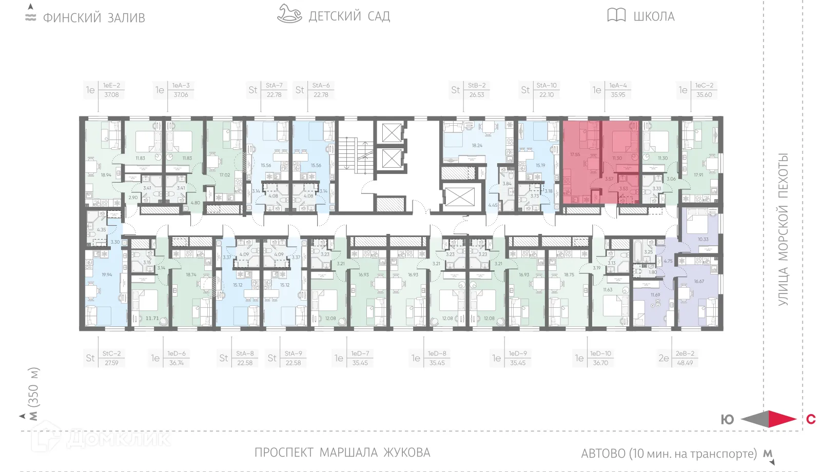 Планировка 1-комнатной квартиры 35.95 м² в ЖК Морская миля, г. Санкт-Петербург — фото 2