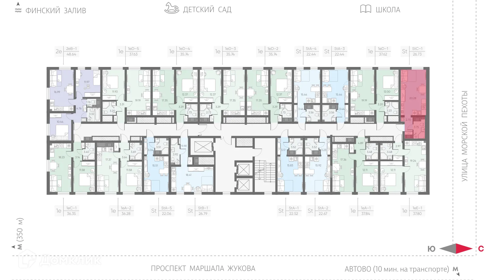 Планировка студии квартиры 26.73 м² в ЖК Морская миля, г. Санкт-Петербург — фото 2