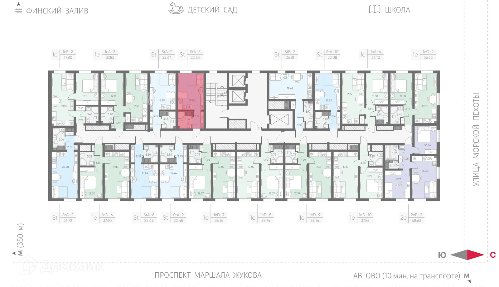 Планировка студии квартиры 22.53 м² в ЖК Морская миля, г. Санкт-Петербург — фото 2