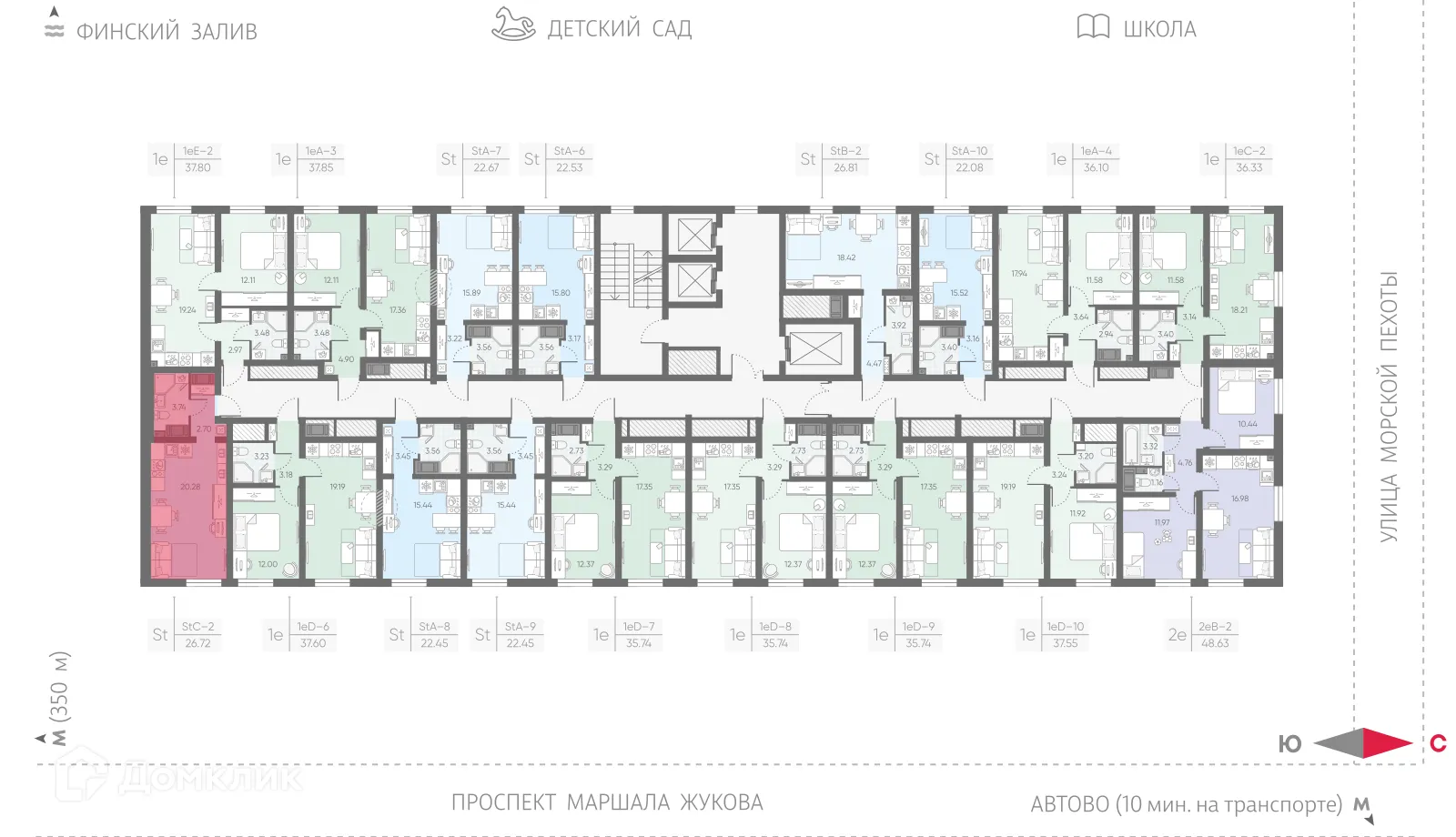 Планировка студии квартиры 26.72 м² в ЖК Морская миля, г. Санкт-Петербург — фото 2