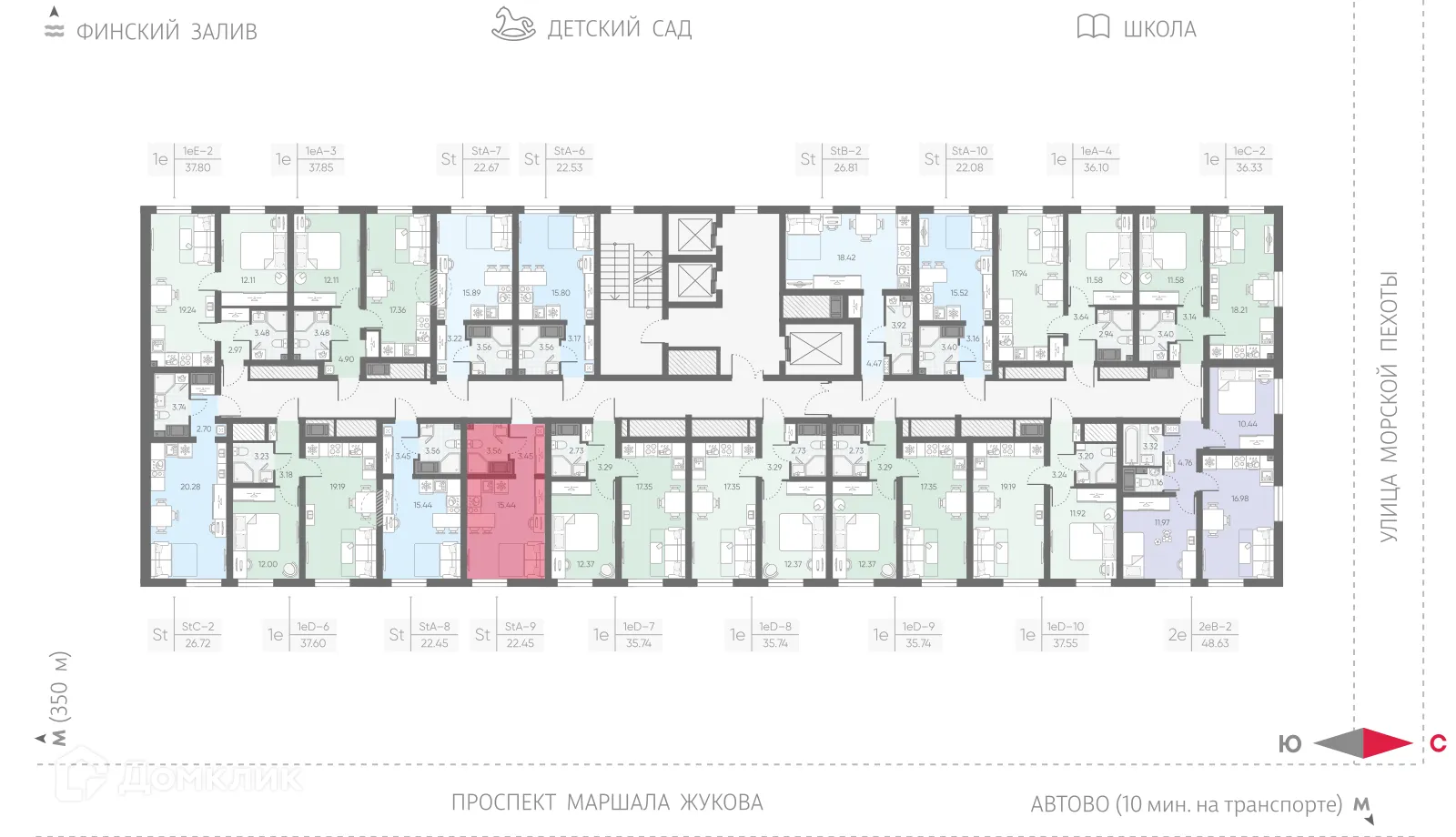 Планировка студии квартиры 22.45 м² в ЖК Морская миля, г. Санкт-Петербург — фото 2