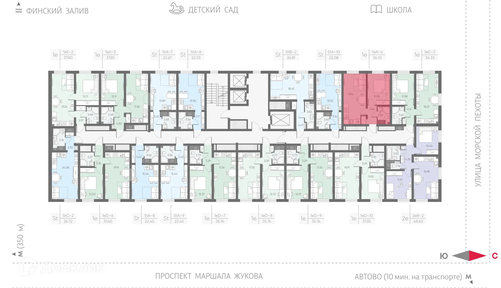 Планировка 1-комнатной квартиры 36.1 м² в ЖК Морская миля, г. Санкт-Петербург — фото 2