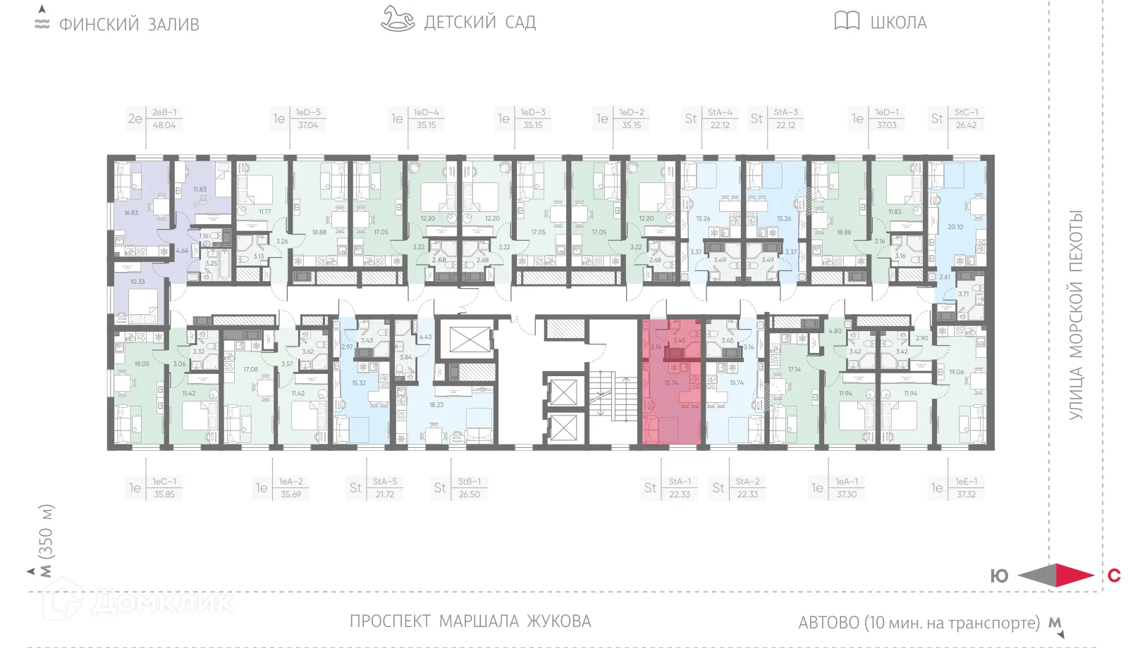 Планировка студии квартиры 22.33 м² в ЖК Морская миля, г. Санкт-Петербург — фото 2