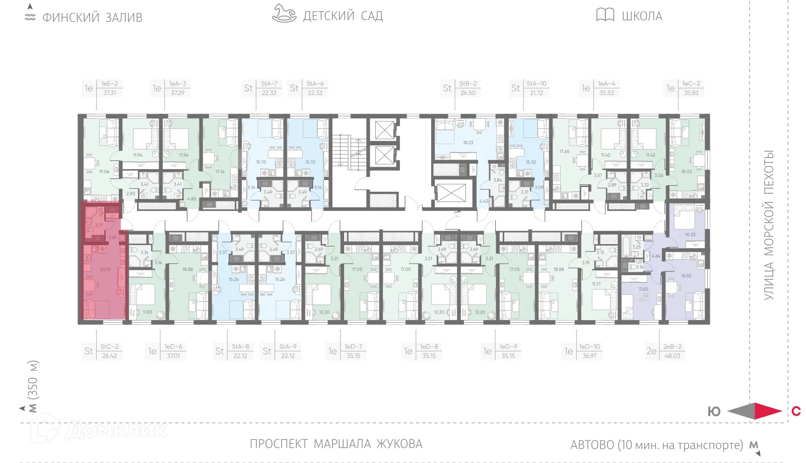 Планировка студии квартиры 26.42 м² в ЖК Морская миля, г. Санкт-Петербург — фото 2