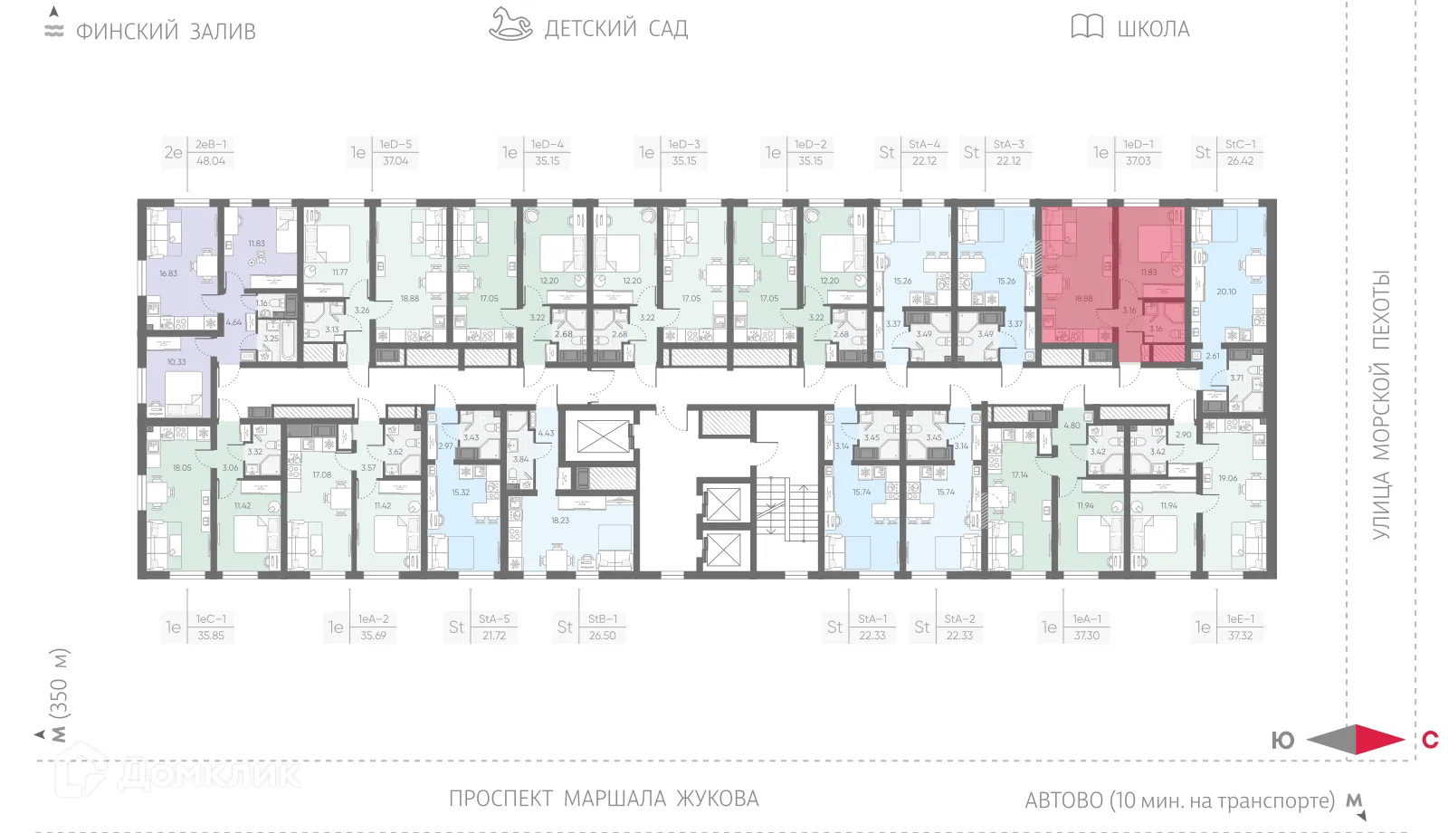 Планировка 1-комнатной квартиры 37.03 м² в ЖК Морская миля, г. Санкт-Петербург — фото 2
