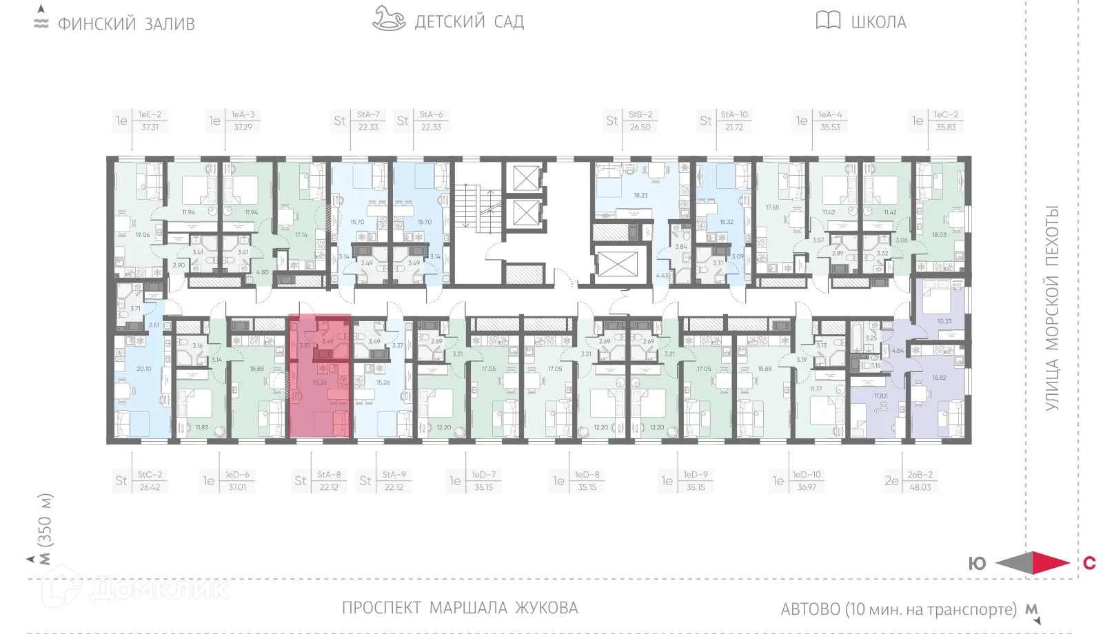 Планировка студии квартиры 22.12 м² в ЖК Морская миля, г. Санкт-Петербург — фото 2