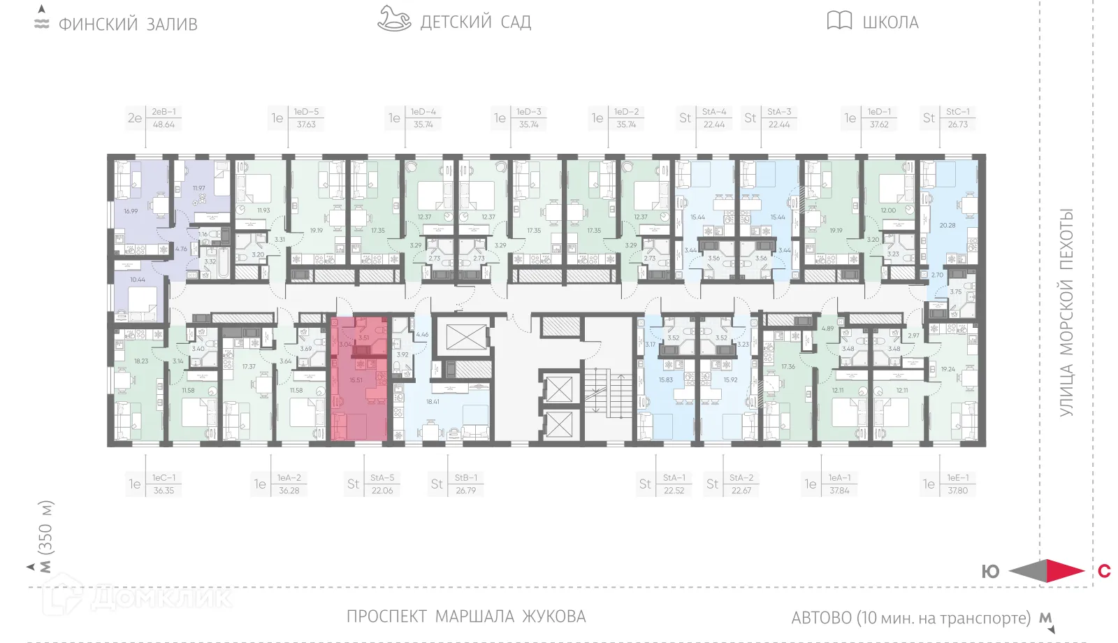 Планировка студии квартиры 22.06 м² в ЖК Морская миля, г. Санкт-Петербург — фото 2