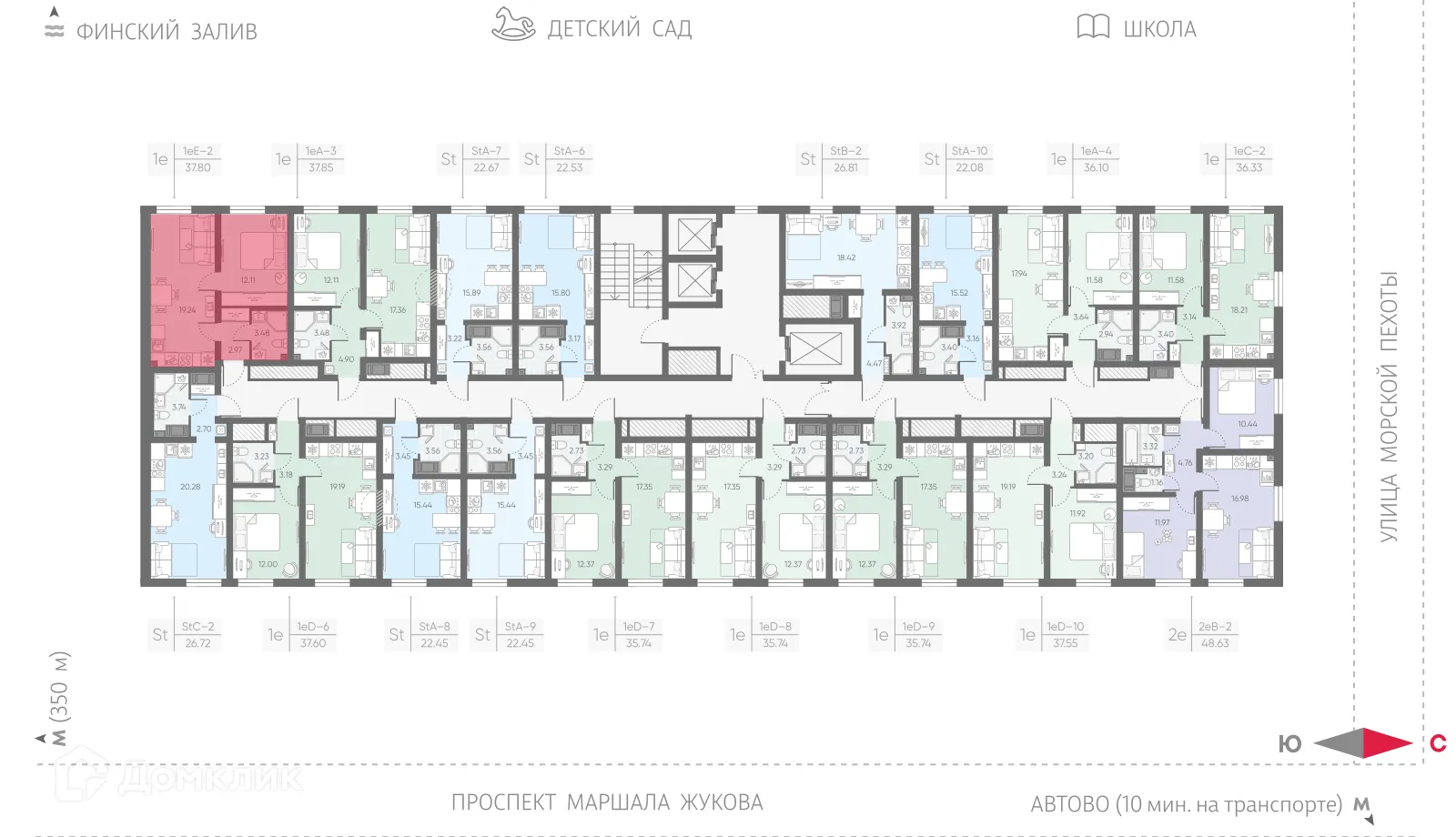 Планировка 1-комнатной квартиры 37.8 м² в ЖК Морская миля, г. Санкт-Петербург — фото 2