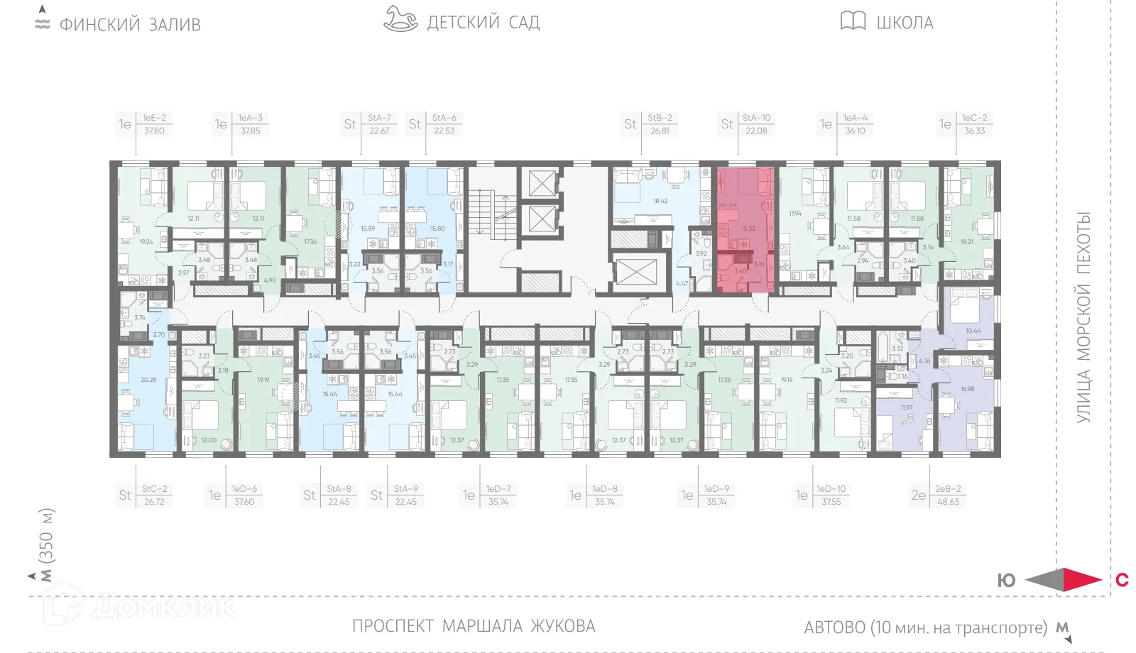 Планировка студии квартиры 22.08 м² в ЖК Морская миля, г. Санкт-Петербург — фото 2