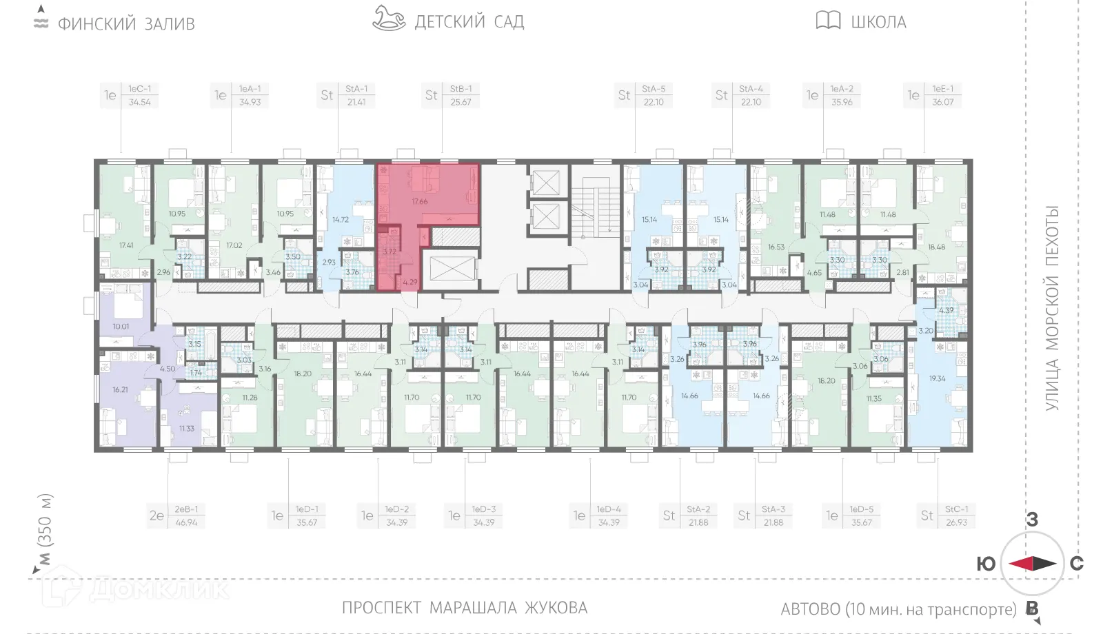 Планировка студии квартиры 25.67 м² в ЖК Морская миля, г. Санкт-Петербург — фото 2