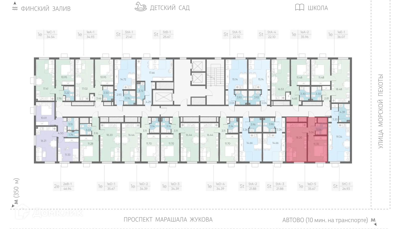 Планировка 1-комнатной квартиры 35.67 м² в ЖК Морская миля, г. Санкт-Петербург — фото 2