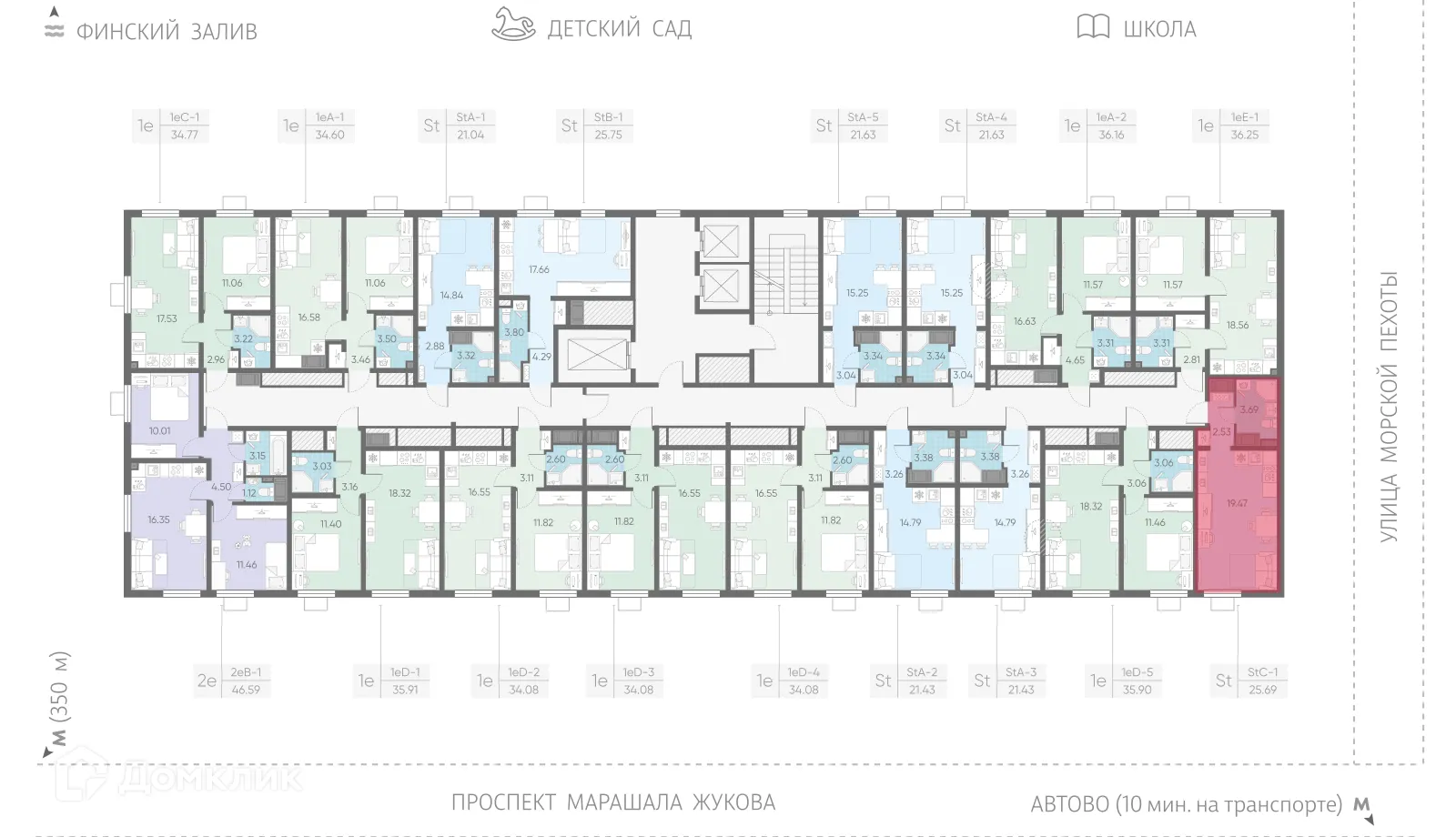 Планировка студии квартиры 25.59 м² в ЖК Морская миля, г. Санкт-Петербург — фото 2