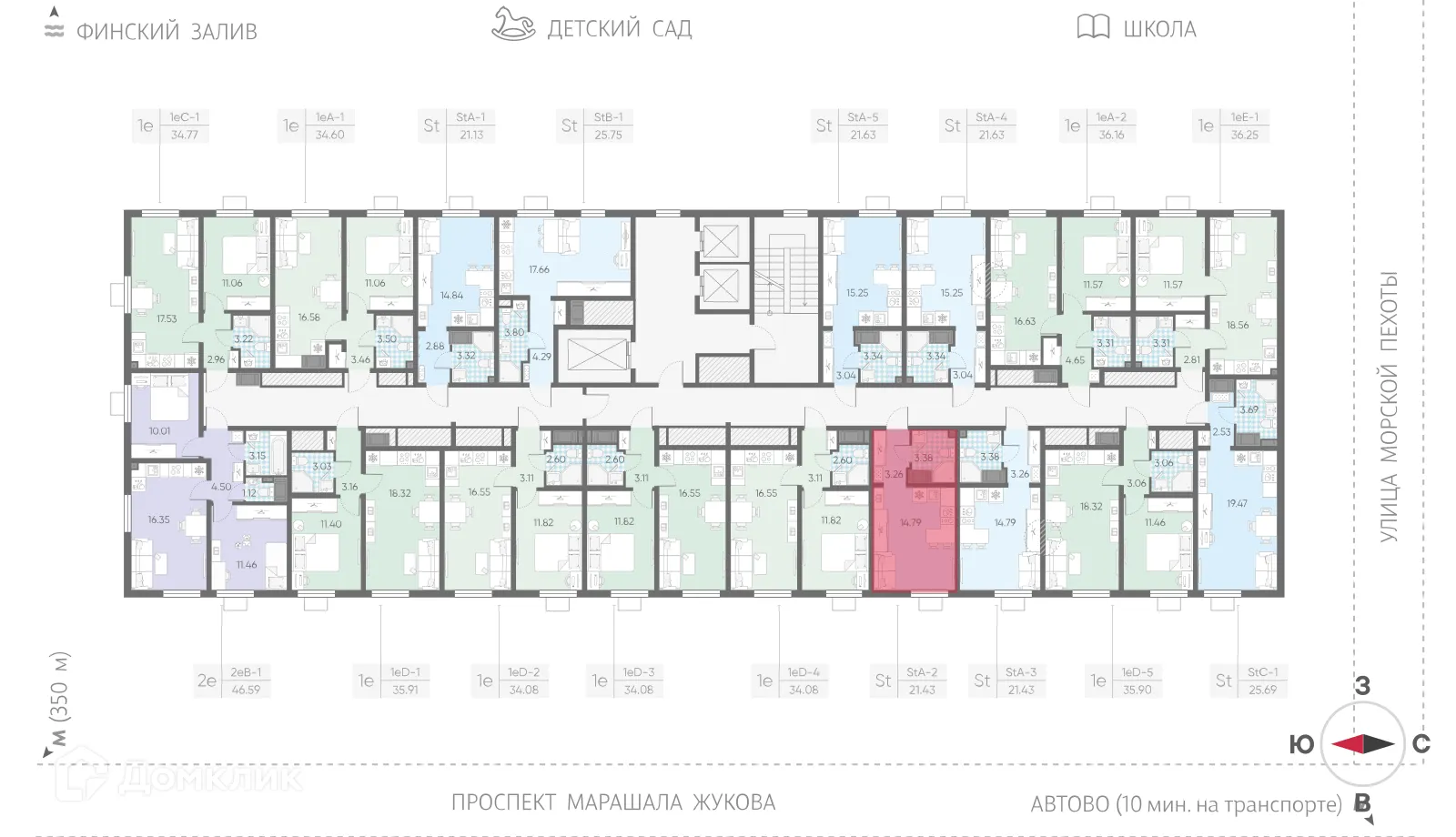 Планировка студии квартиры 21.43 м² в ЖК Морская миля, г. Санкт-Петербург — фото 2