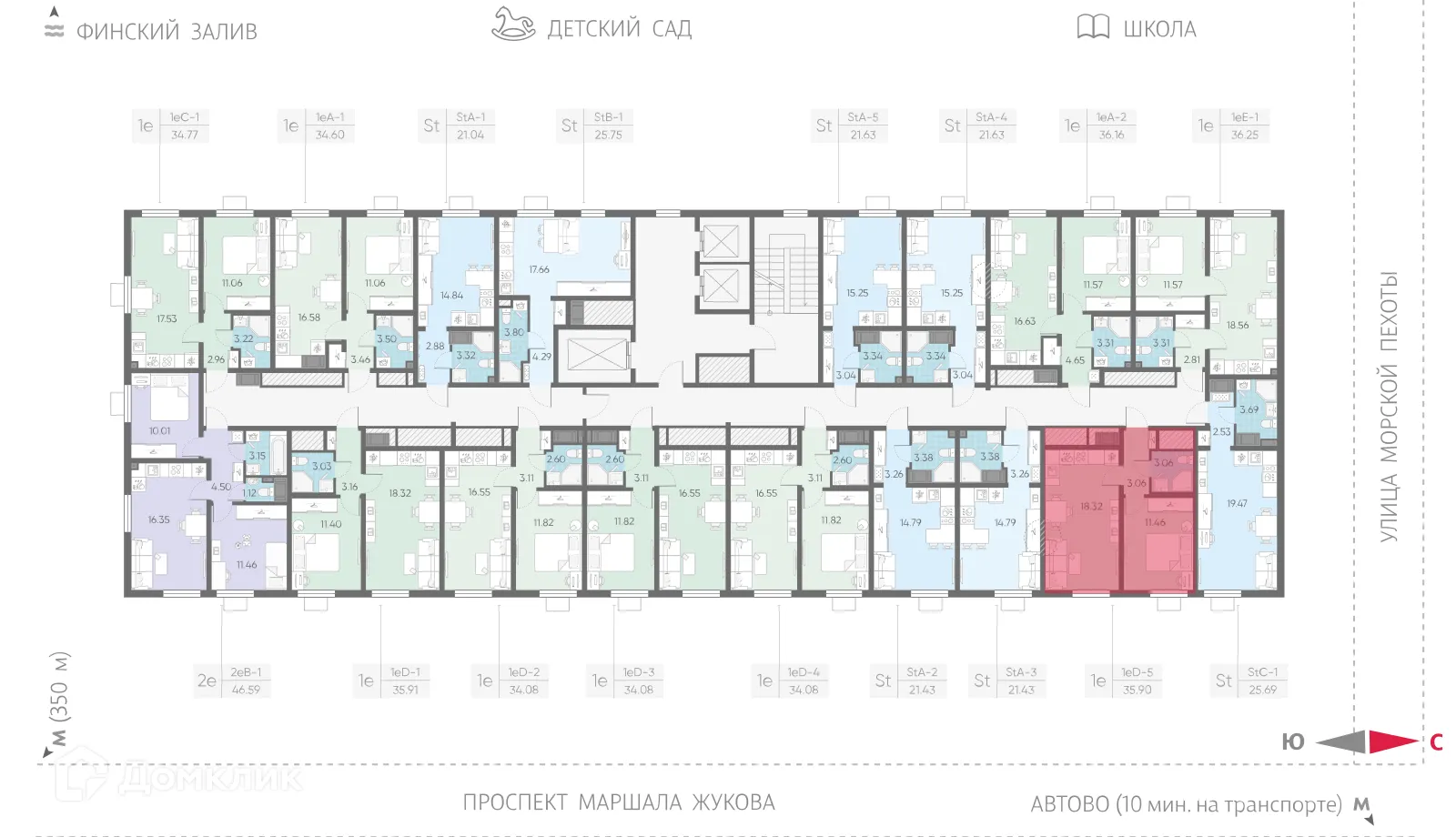 Планировка 1-комнатной квартиры 35.9 м² в ЖК Морская миля, г. Санкт-Петербург — фото 2