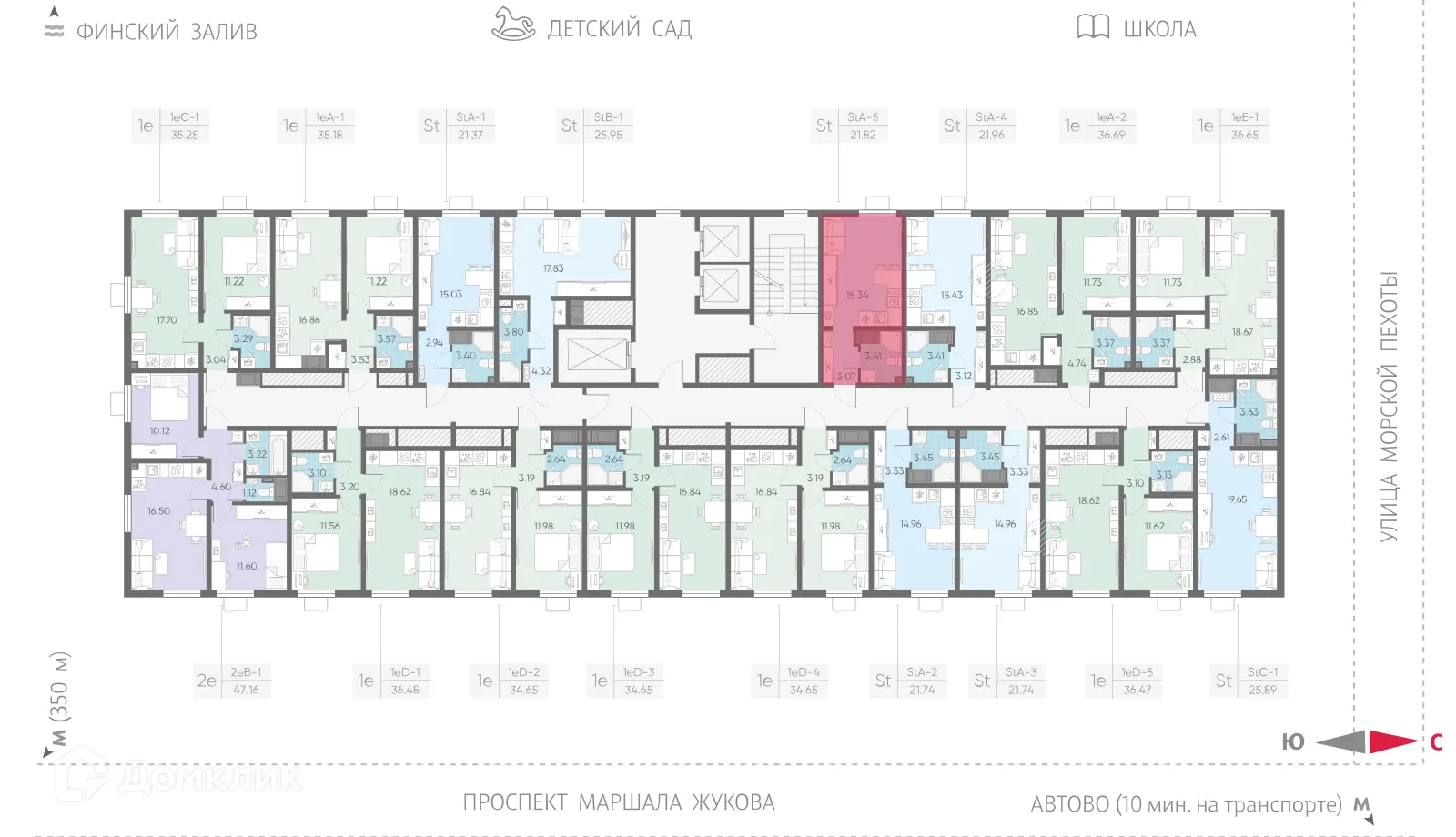 Планировка студии квартиры 21.82 м² в ЖК Морская миля, г. Санкт-Петербург — фото 2