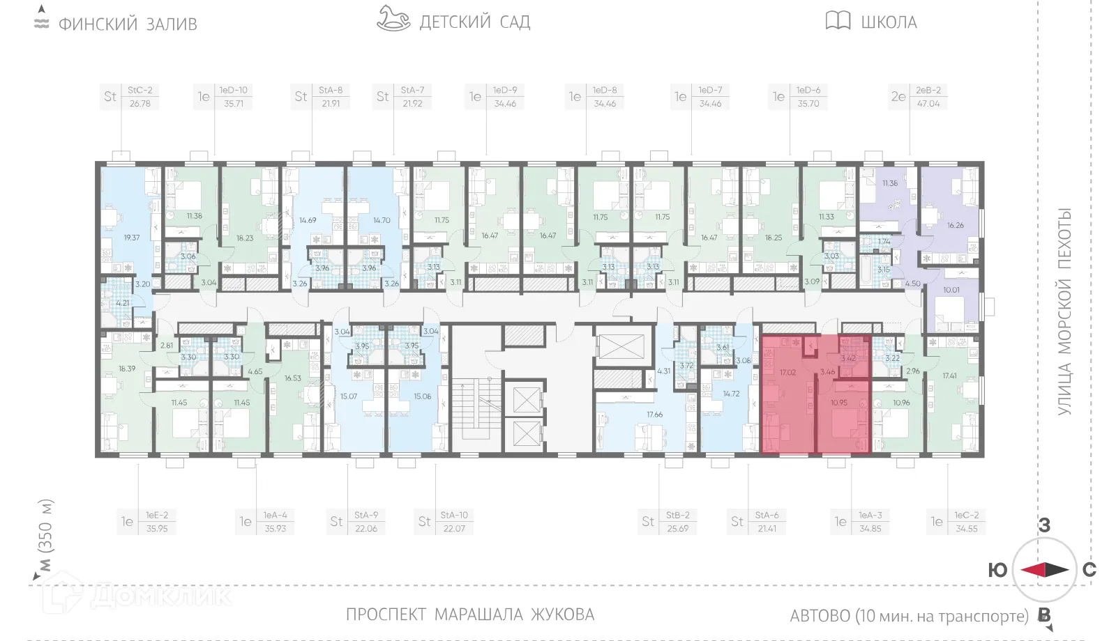 Планировка 1-комнатной квартиры 34.85 м² в ЖК Морская миля, г. Санкт-Петербург — фото 2