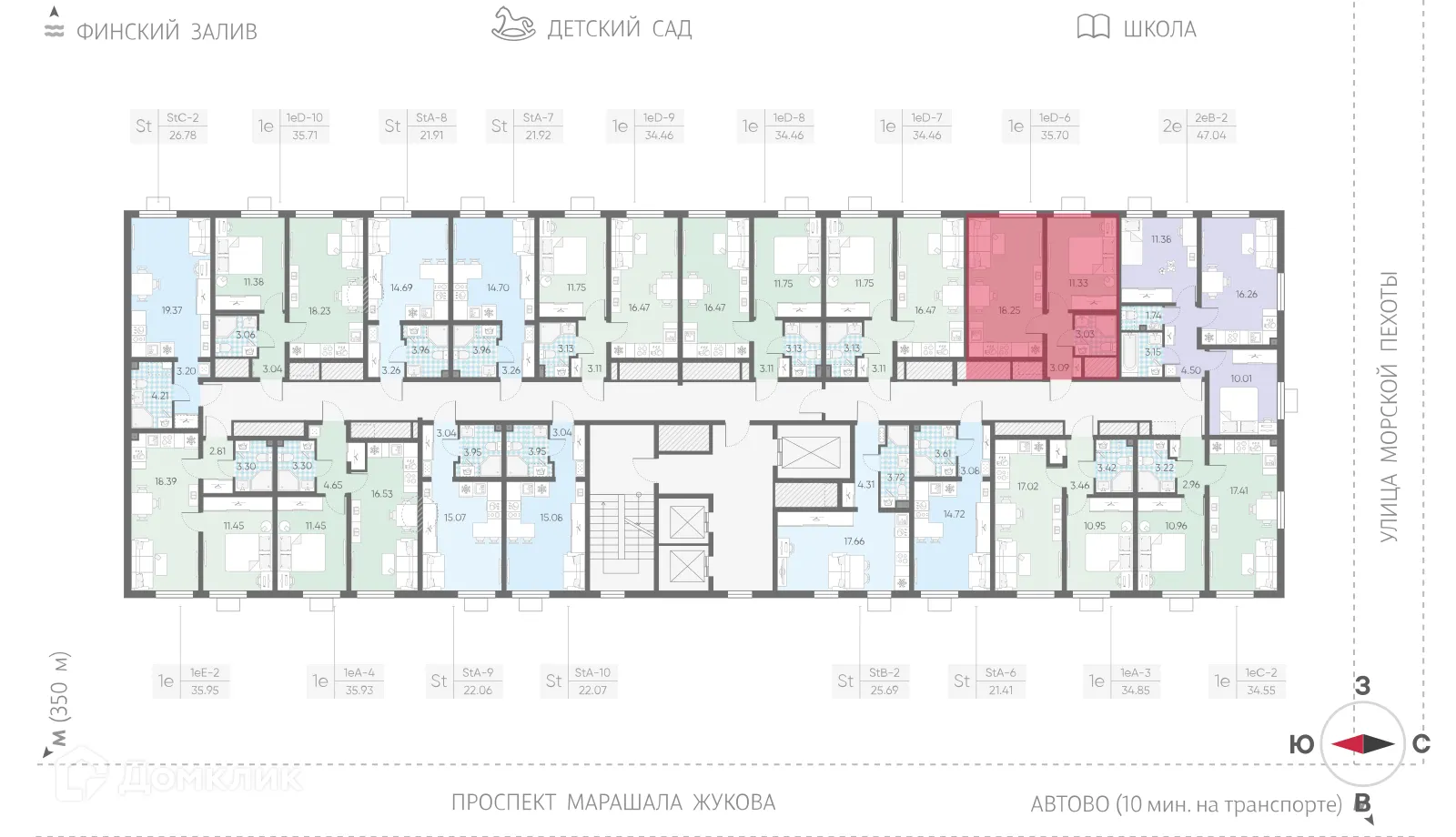 Планировка 1-комнатной квартиры 35.7 м² в ЖК Морская миля, г. Санкт-Петербург — фото 2