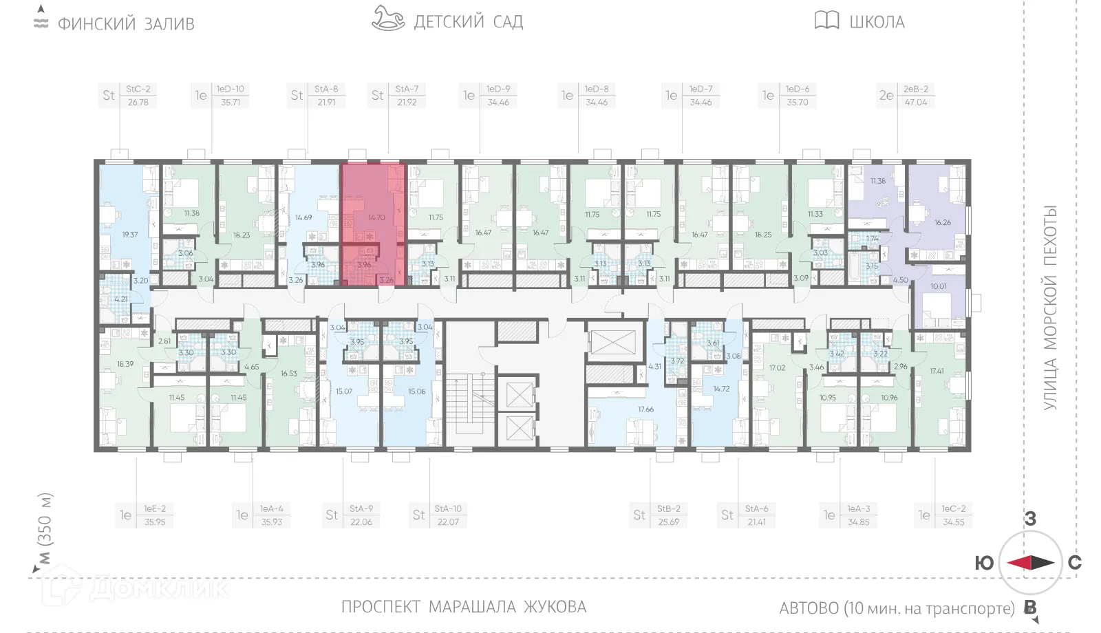 Планировка студии квартиры 21.92 м² в ЖК Морская миля, г. Санкт-Петербург — фото 2